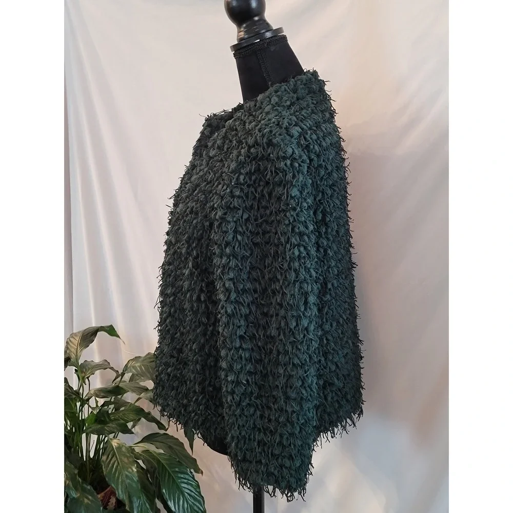 Zara Basic Forest‎ Green Shaggy Popcorn Knit Open Front Jacket Coat Womens Large